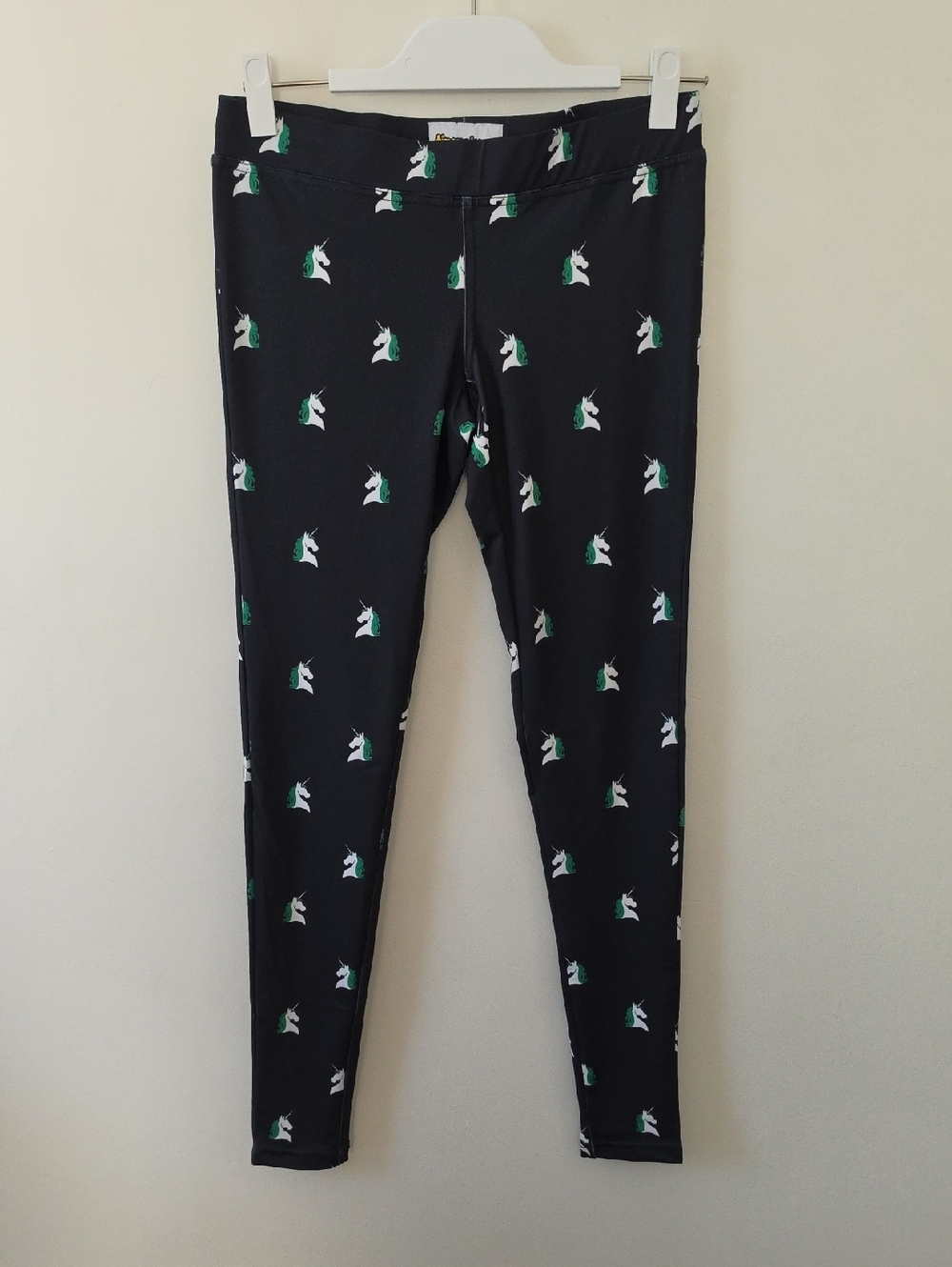 Tipsy Elves Black Leggings with Green & White Unicorns Women Size Small